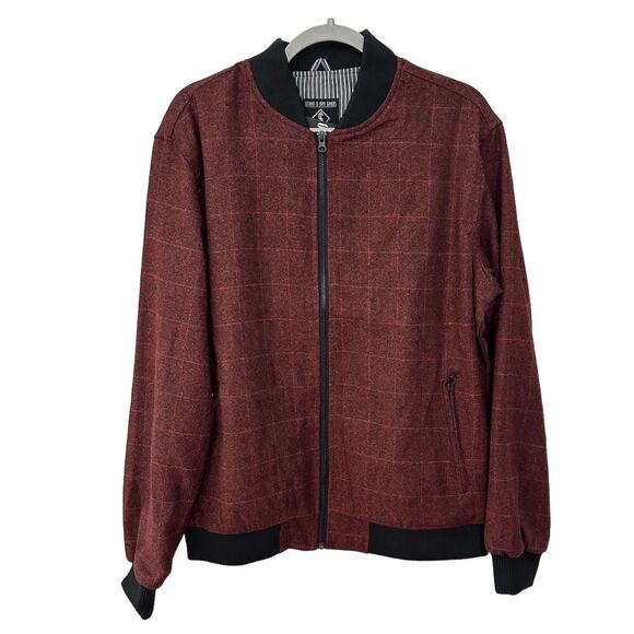 Indigo Star Men's Nedium Crimson Bomber Jacket Windowpane Casual full zip - Picture 1 of 9